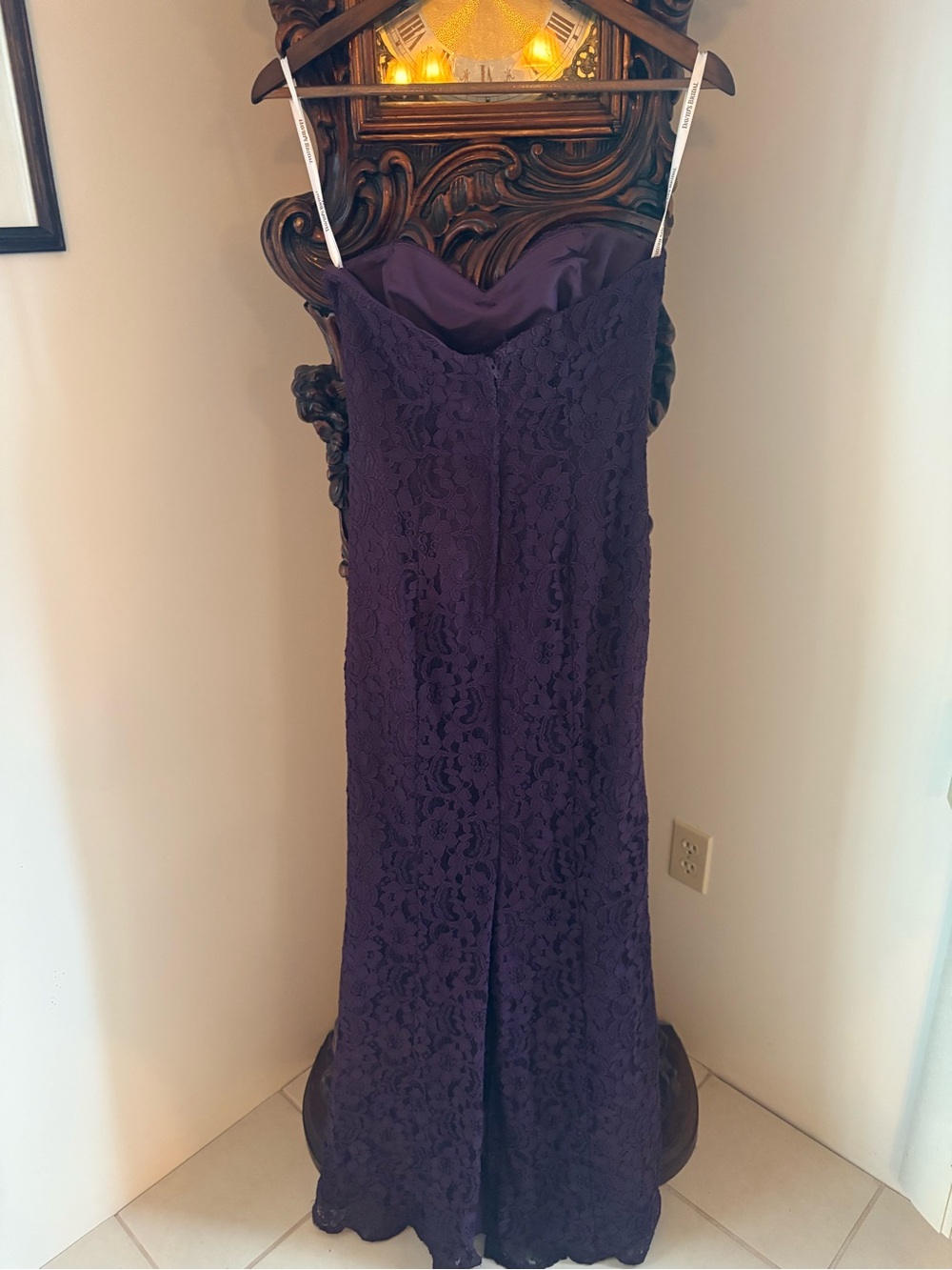 David's Bridal Strapless Lace Gown in Deep Purple - Picture 4 of 6